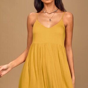 LuLus Small Rhiannon Mustard Yellow Lace Baby Doll Dress